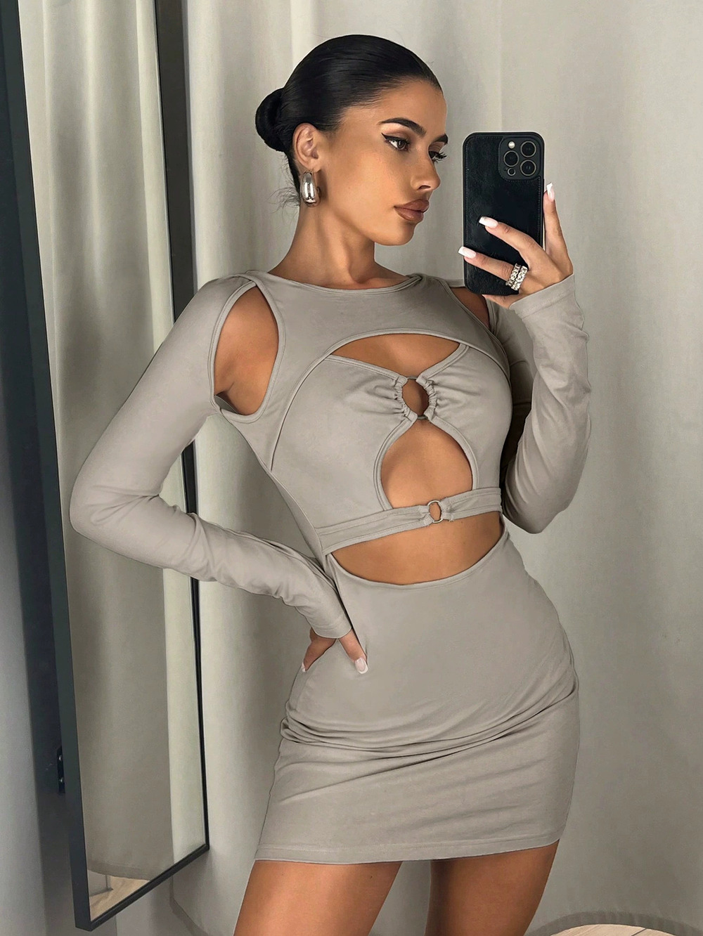 ZARA Sexy Front Ring Cutout Bodycon Milk Silk Dress